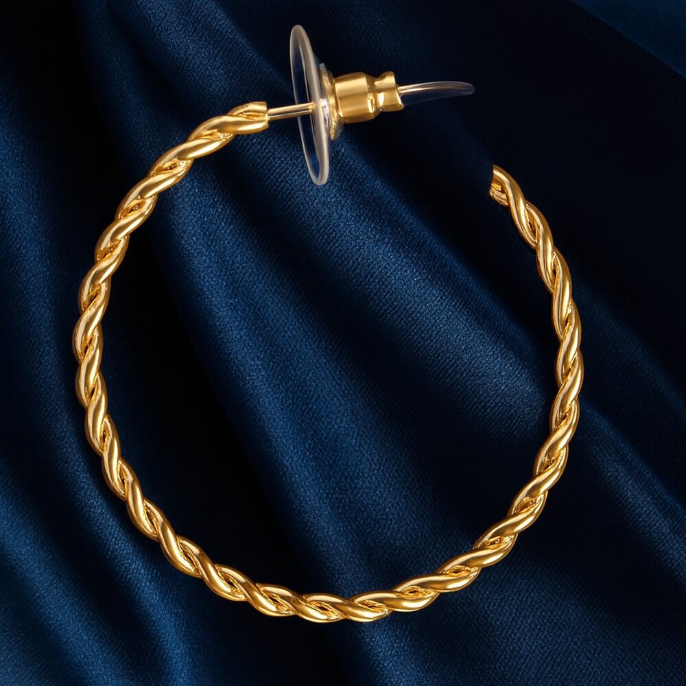 Elegant Gold Twisted Open Hoop Earrings – Classic Women’s Fashion Jewelry, 1.35"